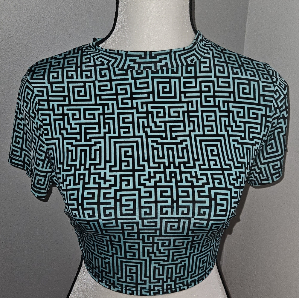 Geometric Patterned Teal Crop Top
